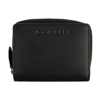 Кошелёк женский BUGATTI Bella, с RFID защитой, чёрный, воловья кожа/полиэстер, 12х2,5х9,5 см