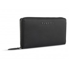 Кошелёк женский BUGATTI Bella, с RFID защитой, чёрный, воловья кожа/полиэстер, 18,5х2,5х10 см