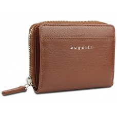 Кошелёк женский BUGATTI Lady Top, на молнии, коньячный, натуральная воловья кожа, 12х2,5х9 см