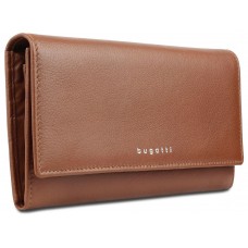 Кошелёк женский BUGATTI Lady Top, коньячный, натуральная воловья кожа, 20х2,5х10,5 см
