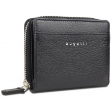 Кошелёк женский BUGATTI Lady Top, на молнии, чёрный, натуральная воловья кожа, 12х2,5х9 см
