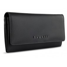 Кошелёк женский BUGATTI Bella, с RFID защитой, чёрный, воловья кожа/полиэстер, 19х3х10 см
