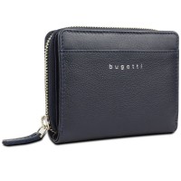 Кошелёк женский BUGATTI Lady Top, на молнии, тёмно-синий, натуральная воловья кожа, 12х2,5х9 см