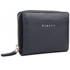 Кошелёк женский BUGATTI Lady Top, на молнии, тёмно-синий, натуральная воловья кожа, 12х2,5х9 см