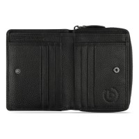 Кошелёк женский BUGATTI Bella, с RFID защитой, чёрный, воловья кожа/полиэстер, 12х2,5х9,5 см