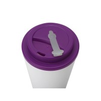 Пластиковый стакан Take away с двойными стенками и крышкой с силиконовым клапаном, 350 мл, белый/фиолетовый