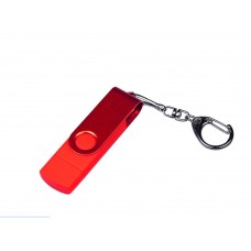 USB-флешка на 32 Гб 3 в 1 поворотный механизм, c двумя дополнительными разъемами MicroUSB и TypeC C с одноцветным металлическим клипом, красный