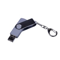 USB-флешка на 64 ГБ поворотный механизм, c двумя дополнительными разъемами MicroUSB и TypeC, серебро